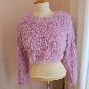 Zara Fluffy Lavender Long Sleeve Crop Sweater Size S